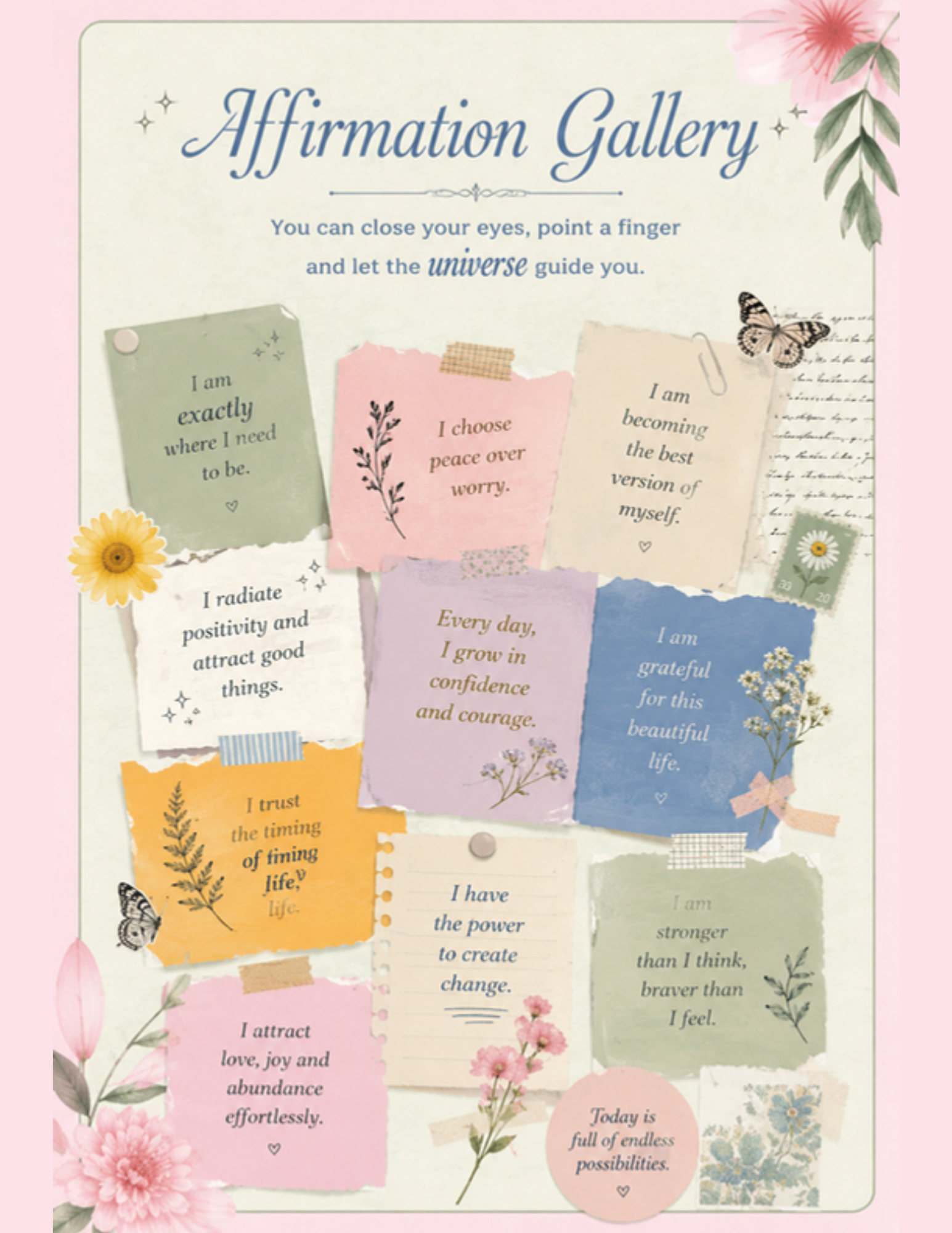Affirmation Gallery page inside the Yutori monthly journal