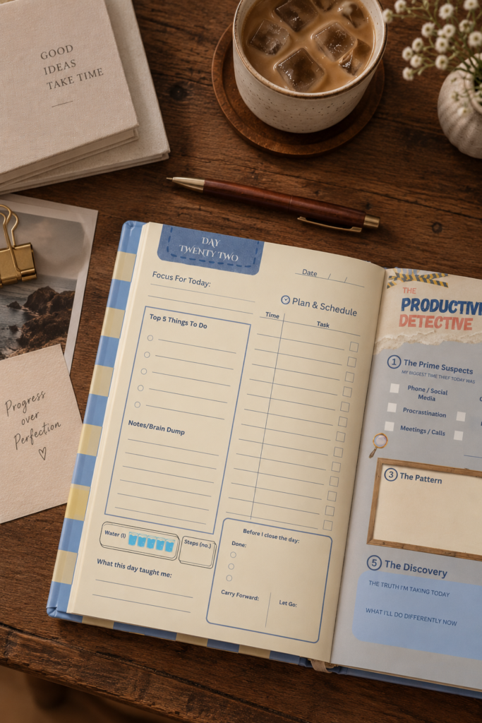 Open Daily Productivity Planner showing daily planning pages